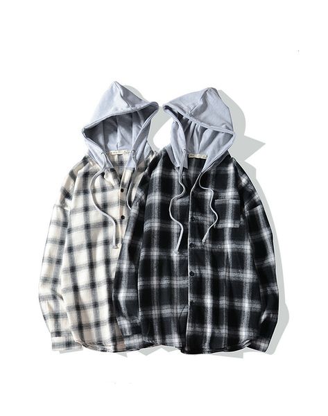 2021 primavera outono design de moda casual wear manga comprida dividir joint kanye solto camisa xadrez cordo com capuz nico bre, White 
2021 primavera outono design de moda casual wear manga comprida dividir joint kanye solto camisa xadrez cordo com capuz nico bre, White