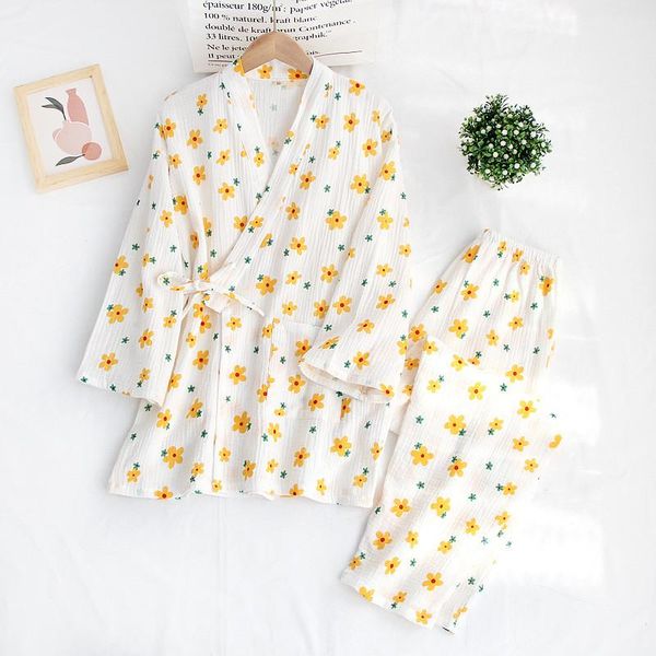ethnic clothing pajamas for women kawaii floral print japanese traditional kimono yukata robe girls cute loose cotton bottom summer, Red