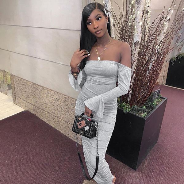 women off shoulder bodycon mini dress club wear autumn ruched backless solid long sleeve strapless ruffles dress, Black;gray
women off shoulder bodycon mini dress club wear autumn ruched backless solid long sleeve strapless ruffles dress, Black;gray