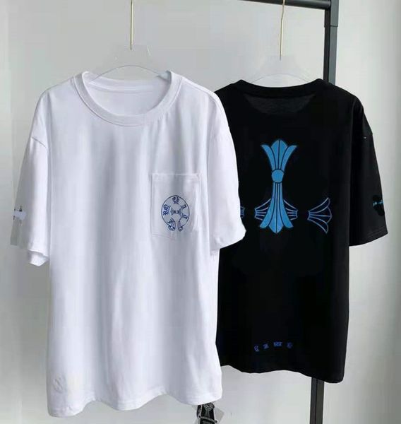 high version 2021 summer new hollow out blue cross printing simple casual couple short sleeves, White
high version 2021 summer new hollow out blue cross printing simple casual couple short sleeves, White