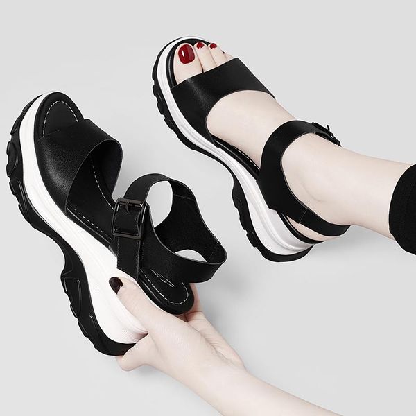 new women leather non-slip sandals muffin thick-bottom fashion open toe women's sandals, Black
new women leather non-slip sandals muffin thick-bottom fashion open toe women's sandals, Black