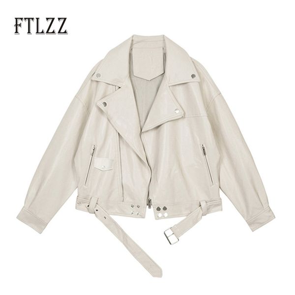 autumn jacket women leather coat spring loose biker motorcycle ladies black white pu outwear with belt femme 210525
autumn jacket women leather coat spring loose biker motorcycle ladies black white pu outwear with belt femme 210525