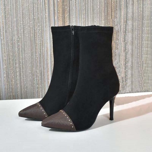 fashion winter knitted elastic boots letter thick heels woman shoes high heel boots fashion outdoors socks boots high boot, Black