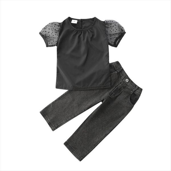 fashion baby girls 2pcs outfits solid puff sleeve t shirt denim long pants summer casual clothes set 1 6y, White
fashion baby girls 2pcs outfits solid puff sleeve t shirt denim long pants summer casual clothes set 1 6y, White