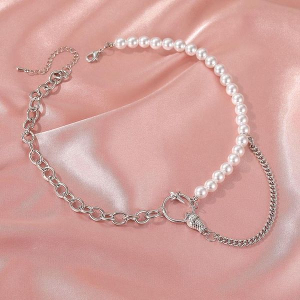 chains asymmetrical pearl stitching snake head necklace cold wind simple chain clavicle female jewelry gift, Silver 
chains asymmetrical pearl stitching snake head necklace cold wind simple chain clavicle female jewelry gift, Silver
