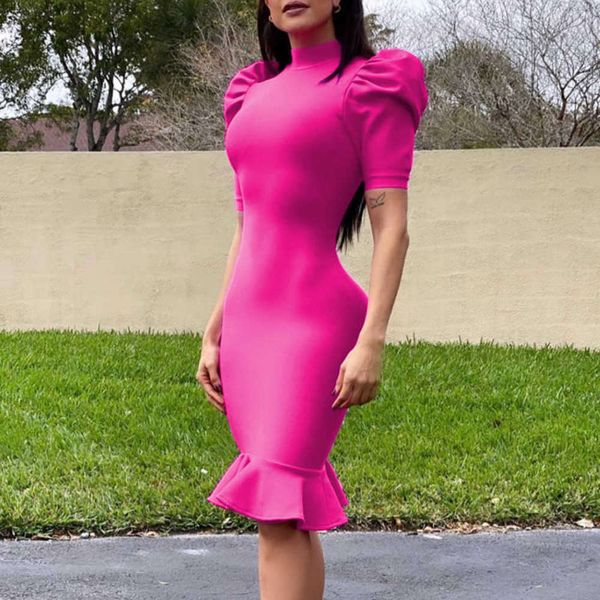 bubble medium sleeve fishtail black round neck buttock bandage evening dress, White;black
bubble medium sleeve fishtail black round neck buttock bandage evening dress, White;black