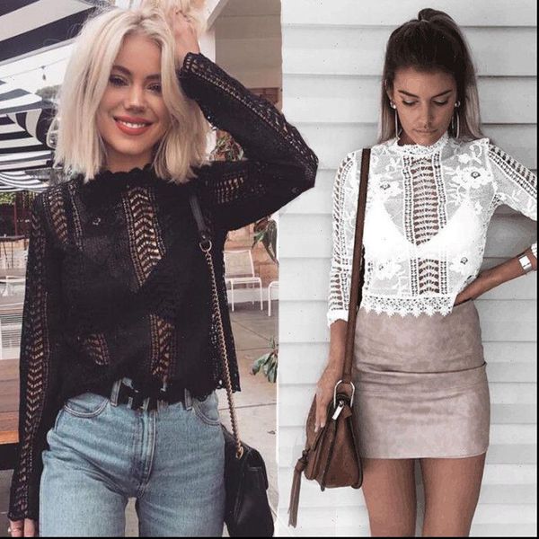 summer womens ladies long sleeve shirt casual lace blouse loose clothes fashion appliques floral lace clothing, White
summer womens ladies long sleeve shirt casual lace blouse loose clothes fashion appliques floral lace clothing, White