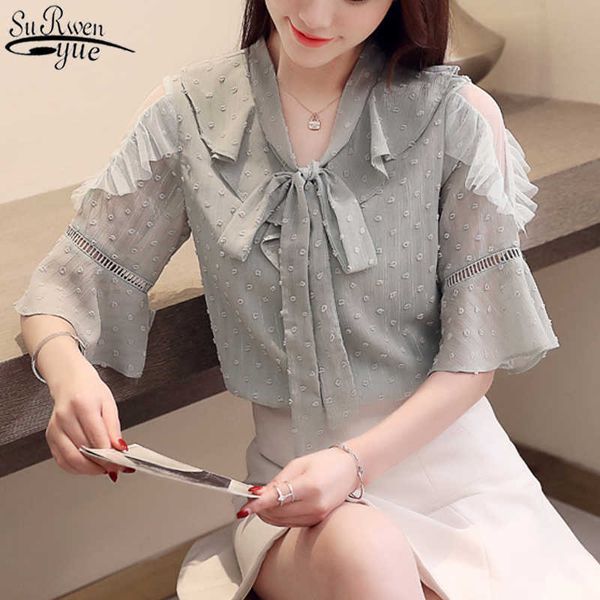off-shoulder solid women blouse fashion woman shirt sweet chiffon blouse flare sleeve bow office lady clothing 10298 210527, White
off-shoulder solid women blouse fashion woman shirt sweet chiffon blouse flare sleeve bow office lady clothing 10298 210527, White