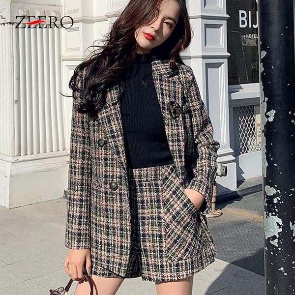 two piece dress autumn winter warm wool tweed 2 set woman vintage plaid double breasted long sleeve blazer jacket + high waist shorts suit, White
two piece dress autumn winter warm wool tweed 2 set woman vintage plaid double breasted long sleeve blazer jacket + high waist shorts suit, White