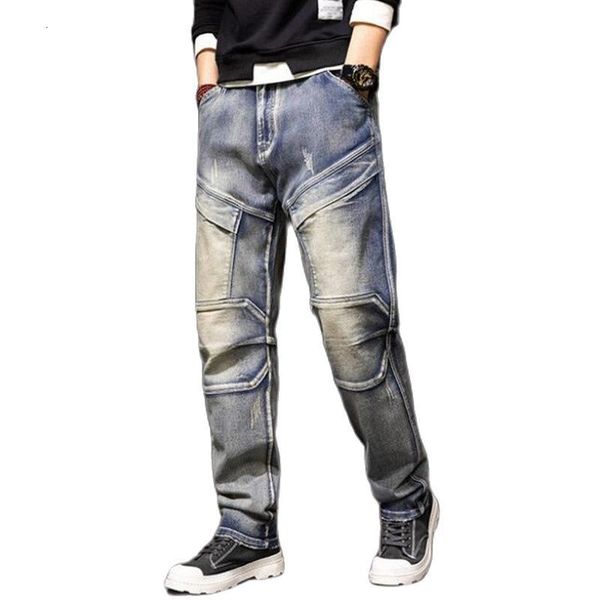 men's jeans large straight jeans, multi pocket clothes, casual elastic stitching pants, Blue
men's jeans large straight jeans, multi pocket clothes, casual elastic stitching pants, Blue