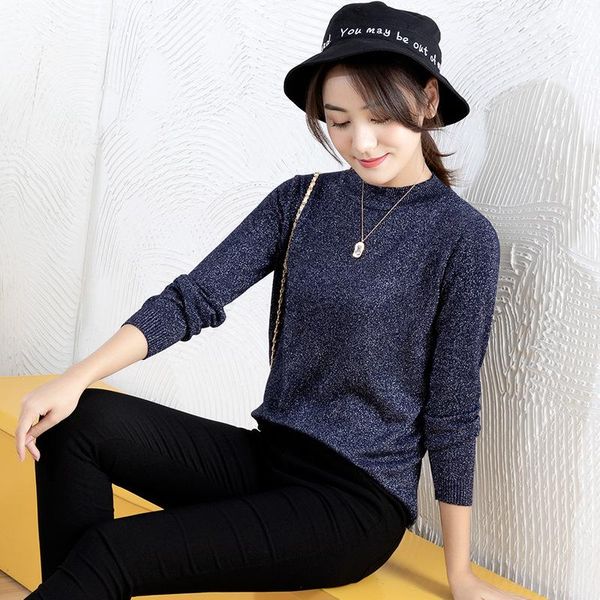 women's sweaters 2021 autumn winter bright silk knitted sweater women office lady o-neck solid pullovers, White;black
women's sweaters 2021 autumn winter bright silk knitted sweater women office lady o-neck solid pullovers, White;black