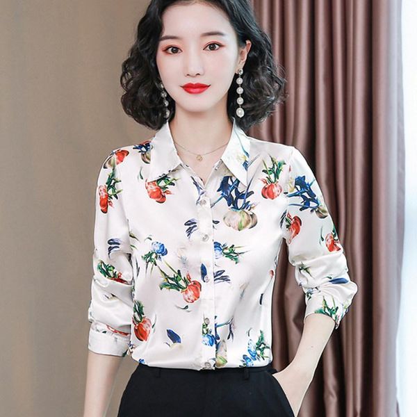 women's blouses & shirts heavyweight silk women print long sleeve elegant woman satin floral blouse plus size 4xl, White
women's blouses & shirts heavyweight silk women print long sleeve elegant woman satin floral blouse plus size 4xl, White
