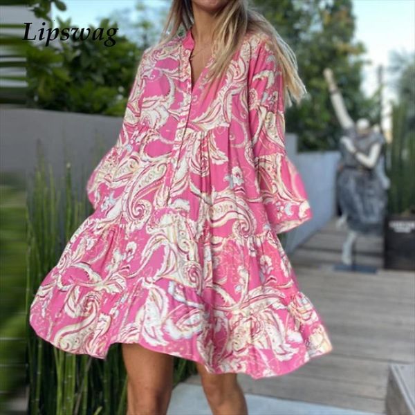 v neck button pleated womens dresses party spring vintage bohemia print lady mini casual long sleeve summer beach, Black;gray
v neck button pleated womens dresses party spring vintage bohemia print lady mini casual long sleeve summer beach, Black;gray