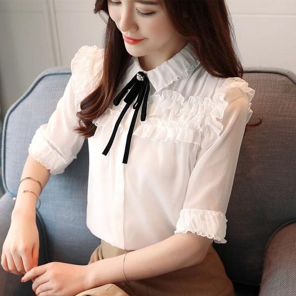 women's blouses & shirts autumn casual solid chiffon ladies blouse shirt fashion woman 2021 short sleeve women blusa feminine, White
women's blouses & shirts autumn casual solid chiffon ladies blouse shirt fashion woman 2021 short sleeve women blusa feminine, White