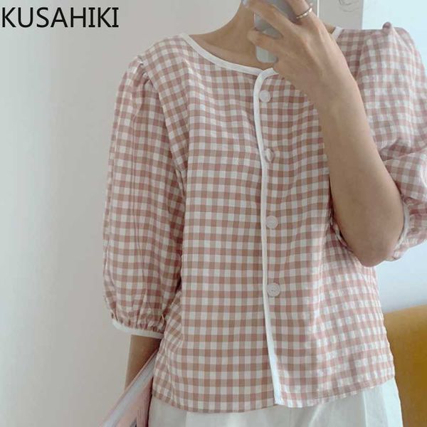 kusahiki sweet plaid women blusas shirts causal o-neck puff sleeve korean chic blouse summer camisas de mujer 6j025 210602, White
kusahiki sweet plaid women blusas shirts causal o-neck puff sleeve korean chic blouse summer camisas de mujer 6j025 210602, White