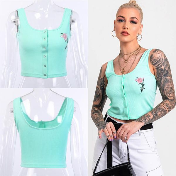 women's tanks & camis 2021 women summer rose embroidery tank ladies short vest button casual crop girls streetwear clubwear, White
women's tanks & camis 2021 women summer rose embroidery tank ladies short vest button casual crop girls streetwear clubwear, White