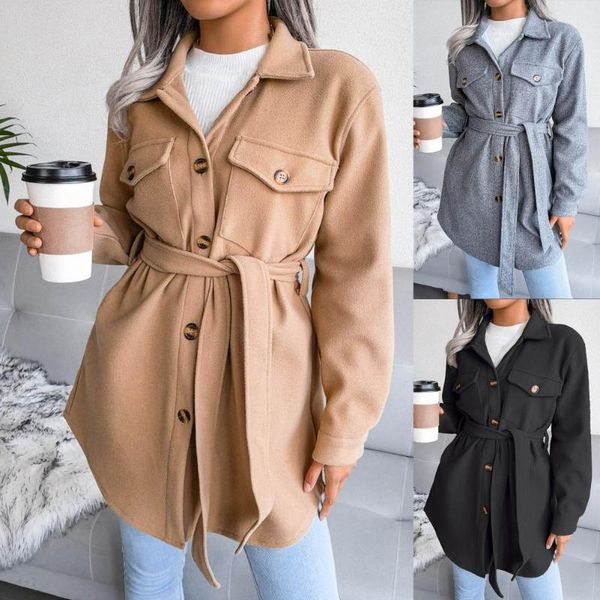women's wool & blends winter coat solid color turn-down collar outwear tight waist lady woolen jacket for daily wear, Black
women's wool & blends winter coat solid color turn-down collar outwear tight waist lady woolen jacket for daily wear, Black