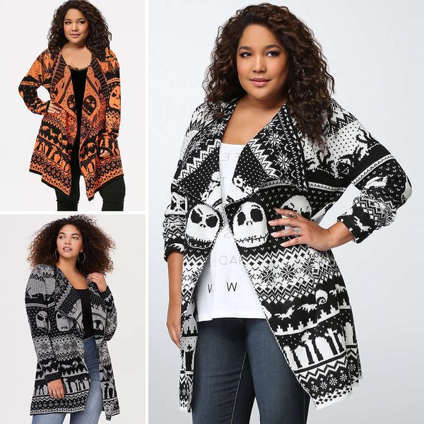 2021knitted sweater cardigan autumn and winter 2020 women's new skull head lapel medium length coat can be sold in the market, White;black
2021knitted sweater cardigan autumn and winter 2020 women's new skull head lapel medium length coat can be sold in the market, White;black