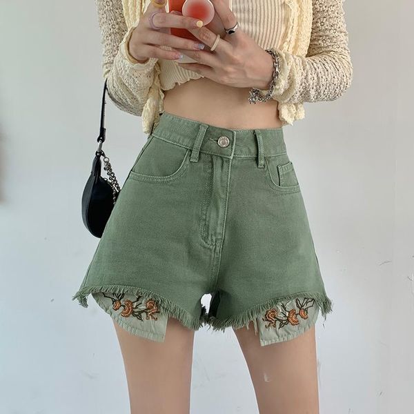 women's shorts zhisilao floral embroidery denim women retro green pocket high waist jean summer 2021 wide leg a-line short, White;black
women's shorts zhisilao floral embroidery denim women retro green pocket high waist jean summer 2021 wide leg a-line short, White;black