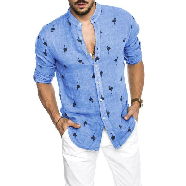 men's casual shirts linen fashion 2021 autumn flamingo printed blouse male slim button down long sleeve clothing, White;black
men's casual shirts linen fashion 2021 autumn flamingo printed blouse male slim button down long sleeve clothing, White;black