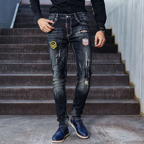 2021 new fashion streetwear retro black blue elastic slim fit ripped men patches designer punk pants hip hop jeans homme x6hc
2021 new fashion streetwear retro black blue elastic slim fit ripped men patches designer punk pants hip hop jeans homme x6hc
