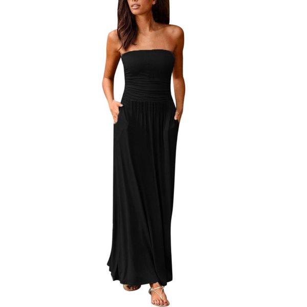 women's swimwear womens summer solid maxi dress boho bandeau holiday off shoulder strapless long feminine ladies casual vestidos, White;black
women's swimwear womens summer solid maxi dress boho bandeau holiday off shoulder strapless long feminine ladies casual vestidos, White;black