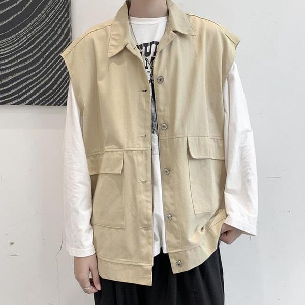 men's vests japanese fashion brand tooling vest trend with sleeveless functional loose coat, Black;white
men's vests japanese fashion brand tooling vest trend with sleeveless functional loose coat, Black;white