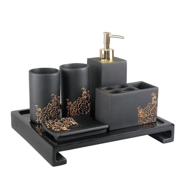 bath accessory set nordic bathroom supplies wash kit black resin five-piece accessories toothbrush holder soap dispenser box
bath accessory set nordic bathroom supplies wash kit black resin five-piece accessories toothbrush holder soap dispenser box