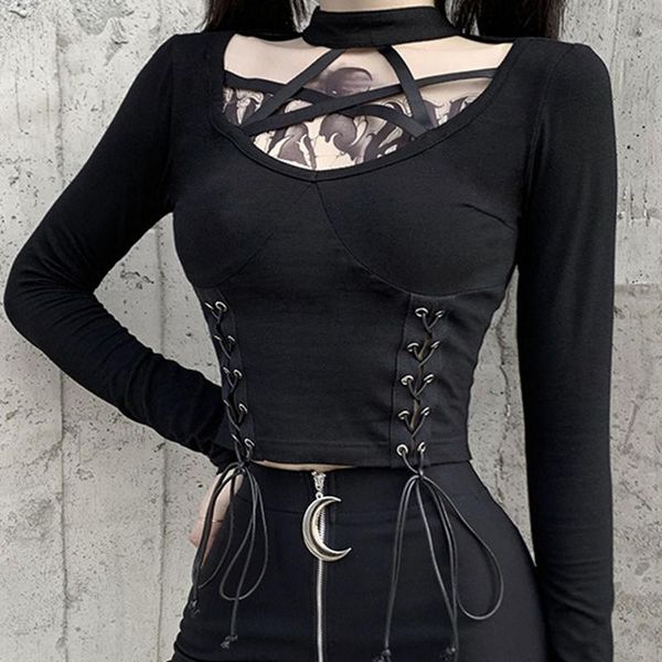women's t-shirt streetwear gothic choker halter t shirt crop autumn cut out long sleeve tshirt women star bandage tee clothes, White
women's t-shirt streetwear gothic choker halter t shirt crop autumn cut out long sleeve tshirt women star bandage tee clothes, White