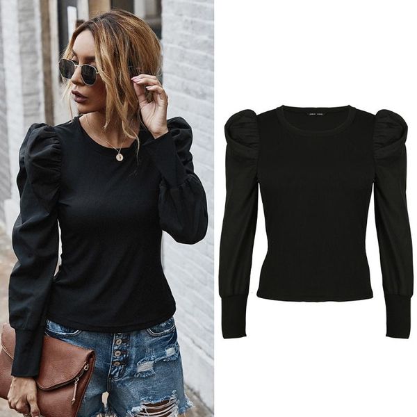 2021 women chic puff long sleeve round neck solid knitted ribbed t-shirt, White
2021 women chic puff long sleeve round neck solid knitted ribbed t-shirt, White