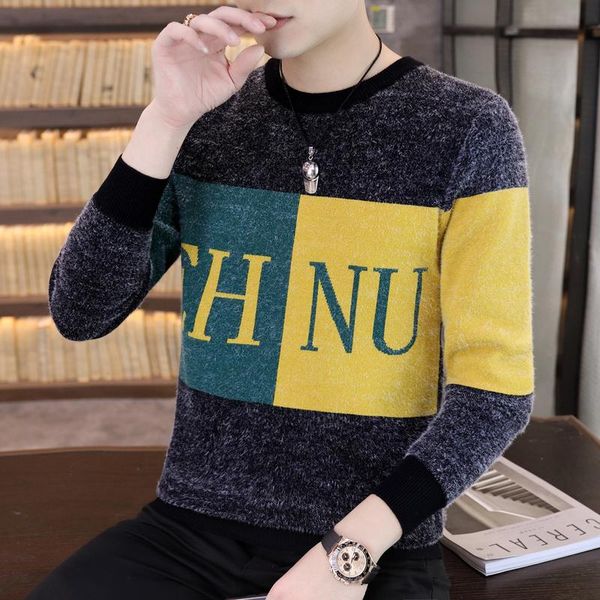 men's sweaters winter simple wind sweater trend color matching letter round neck easy match warm base slimming knit men, White;black
men's sweaters winter simple wind sweater trend color matching letter round neck easy match warm base slimming knit men, White;black