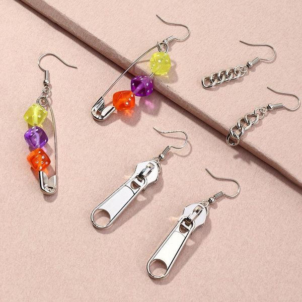 dangle & chandelier 6pc/set korean fashion hip hop pin earrings fun colorful dice zipper tassel goth statement accessories for women, Silver
dangle & chandelier 6pc/set korean fashion hip hop pin earrings fun colorful dice zipper tassel goth statement accessories for women, Silver