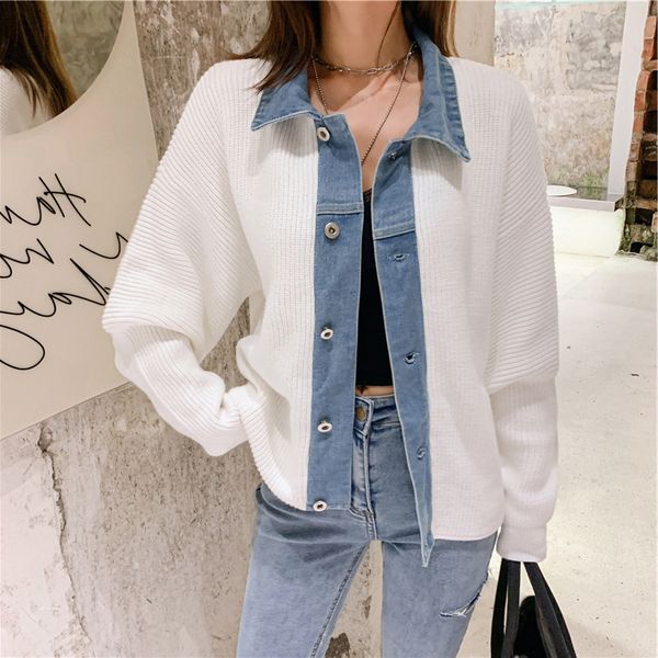 heavy industry stitched denim knitted cardigan fashion autumn and winter new korean loose fake two-piece design sweater, White
heavy industry stitched denim knitted cardigan fashion autumn and winter new korean loose fake two-piece design sweater, White
