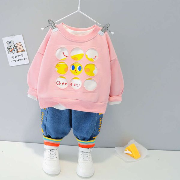 new spring 2021 children's korean suit girls' lovely jeans set 1549, White