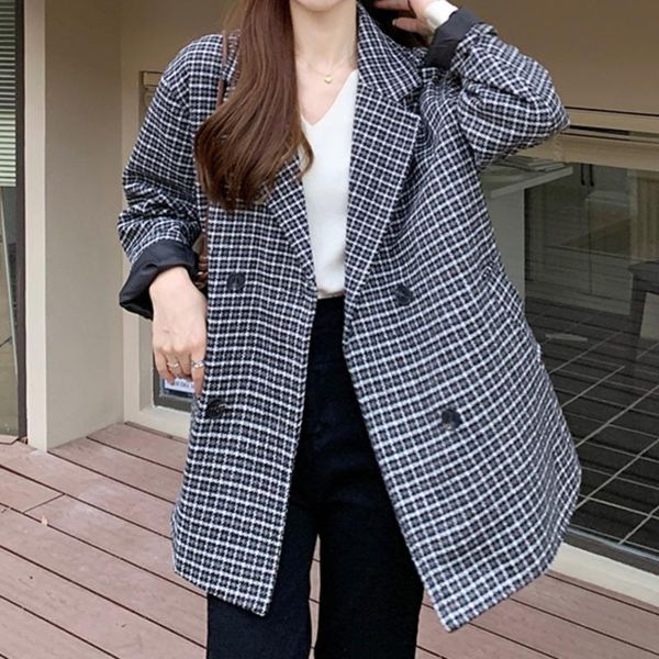women's wool & blends plaid suit coat autumn winter 2021 small temperament trend rac, Black
women's wool & blends plaid suit coat autumn winter 2021 small temperament trend rac, Black