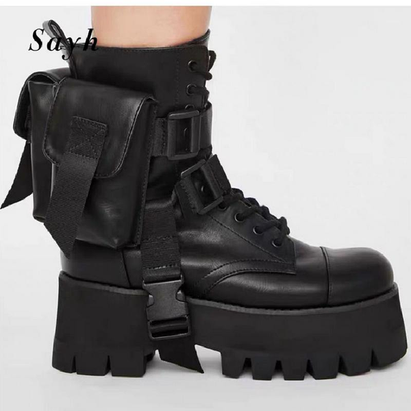female ankle boots with pocket combat leather shoes platform chunky heels women high heel casual booties1, Black
female ankle boots with pocket combat leather shoes platform chunky heels women high heel casual booties1, Black