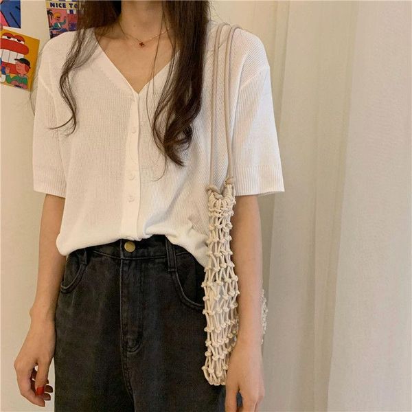 women's knits & tees fashion girl summer knitted jacket slim short cardigan sleeve v-neck blouse, White
women's knits & tees fashion girl summer knitted jacket slim short cardigan sleeve v-neck blouse, White
