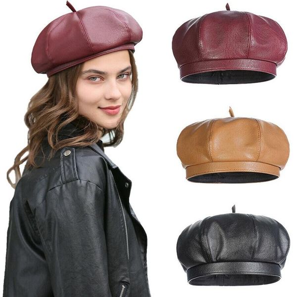 berets fashion women pu leather ladies black milky white red flat beret hat autumn winter artist hats wholesale, Blue;gray
berets fashion women pu leather ladies black milky white red flat beret hat autumn winter artist hats wholesale, Blue;gray