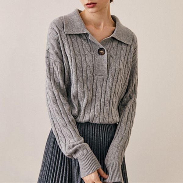 2021 new autumn winter women twist knit sweater turn-down collar long sleeve knitwear female single button pullover lq5i, White;black
2021 new autumn winter women twist knit sweater turn-down collar long sleeve knitwear female single button pullover lq5i, White;black
