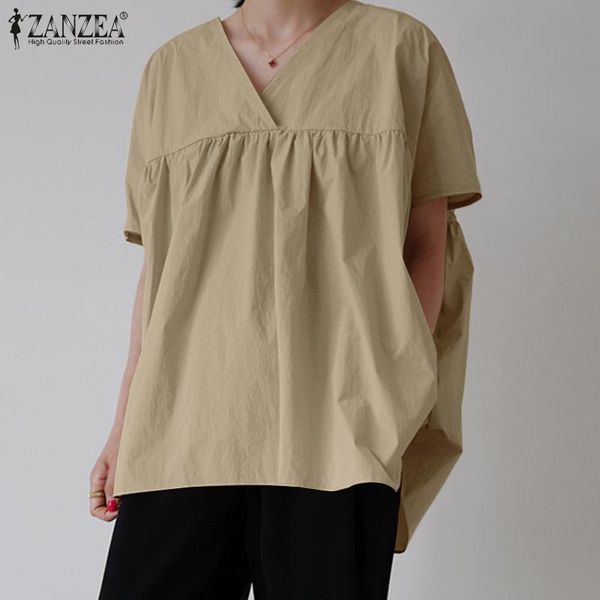 women's blouses & shirts v neck blouse zanzea 2021 elegant summer casual short sleeve blusas female pleated tunic oversize solid chemi, White
women's blouses & shirts v neck blouse zanzea 2021 elegant summer casual short sleeve blusas female pleated tunic oversize solid chemi, White