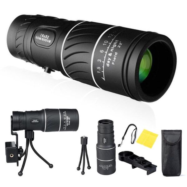 16x52 monocular telescope hd bak4 monocular scope with smartphone holder adjustable tripod for terrain/ wildlife observation
16x52 monocular telescope hd bak4 monocular scope with smartphone holder adjustable tripod for terrain/ wildlife observation