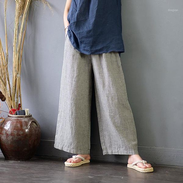 women's pants & capris women plaid linen wide leg ladies elastic waist flax female loose trousers 2021 summer autumn, Black;white
women's pants & capris women plaid linen wide leg ladies elastic waist flax female loose trousers 2021 summer autumn, Black;white