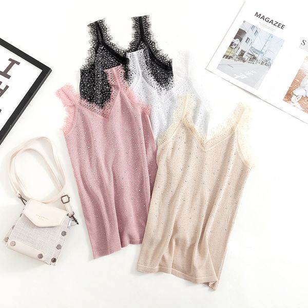 2021 new womens knitted lace v-neck sleeveless rhinestone tank button vest strap female casual t shirt 10 color 14w4, White
2021 new womens knitted lace v-neck sleeveless rhinestone tank button vest strap female casual t shirt 10 color 14w4, White
