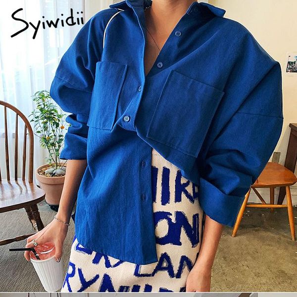 women's blouses & shirts syiwidii long women sleeve turn down collar button up loose pockets casual white blue korean clothing 2021 fal
women's blouses & shirts syiwidii long women sleeve turn down collar button up loose pockets casual white blue korean clothing 2021 fal