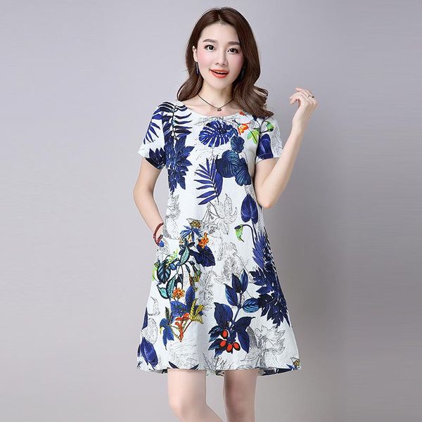 women short sleeve cotton silk dress summer dress boho style floral print beach tunic sundress loose party vestidos, White;red
women short sleeve cotton silk dress summer dress boho style floral print beach tunic sundress loose party vestidos, White;red