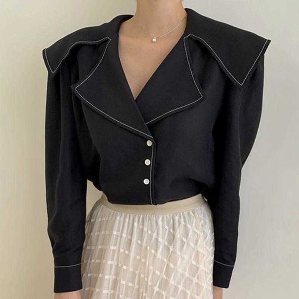 women's blouses & shirts korean chic blouse office ladies big turn-down collar single-breasted female beige/black fashion s0fh, White
women's blouses & shirts korean chic blouse office ladies big turn-down collar single-breasted female beige/black fashion s0fh, White