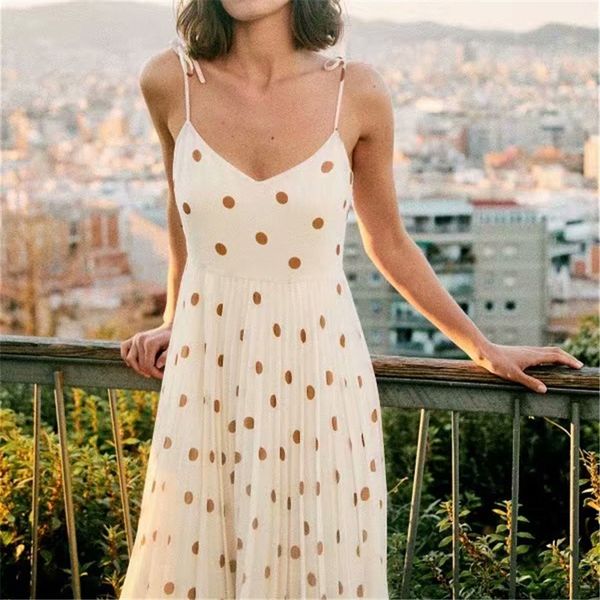 women sleeveless summer midi dress polka dot print summer beach dress draped ladies holiday chic party dress 210316, Black;gray
women sleeveless summer midi dress polka dot print summer beach dress draped ladies holiday chic party dress 210316, Black;gray