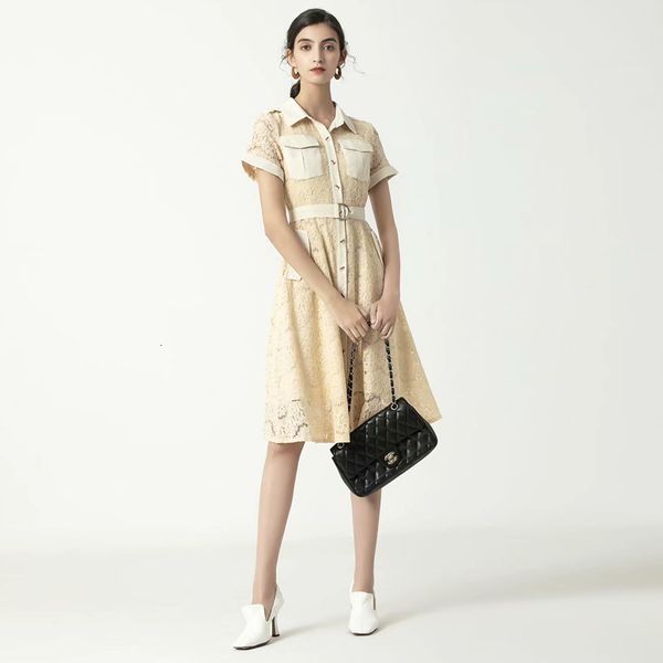 designer spring new style women's high-quality fashion party elegant chic belt slim-fit lapel stitching lace midi dress cmf3, Black;gray
designer spring new style women's high-quality fashion party elegant chic belt slim-fit lapel stitching lace midi dress cmf3, Black;gray
