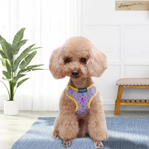 dog collars & leashes mesh adjustable pet puppy cat harness with bell walking lead leash lace vest for small medium
