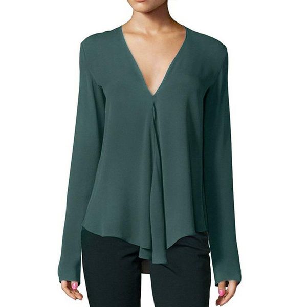 women's blouses & shirts elegant long sleeve chiffon blouse v-neck women shirt korean casual solid office lady, White
women's blouses & shirts elegant long sleeve chiffon blouse v-neck women shirt korean casual solid office lady, White